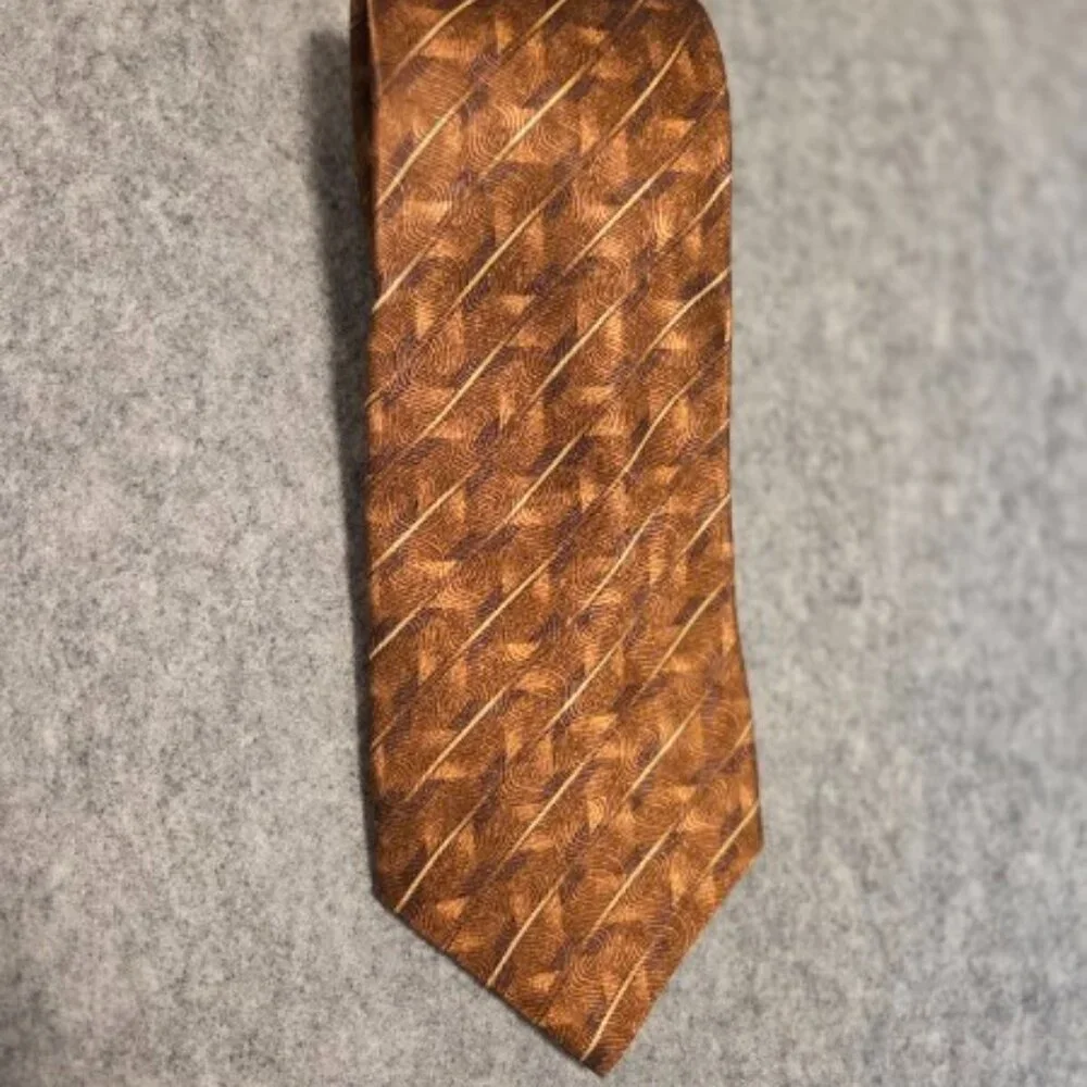 Canali Gold And Brown Jacquard Silk Tie (3.75